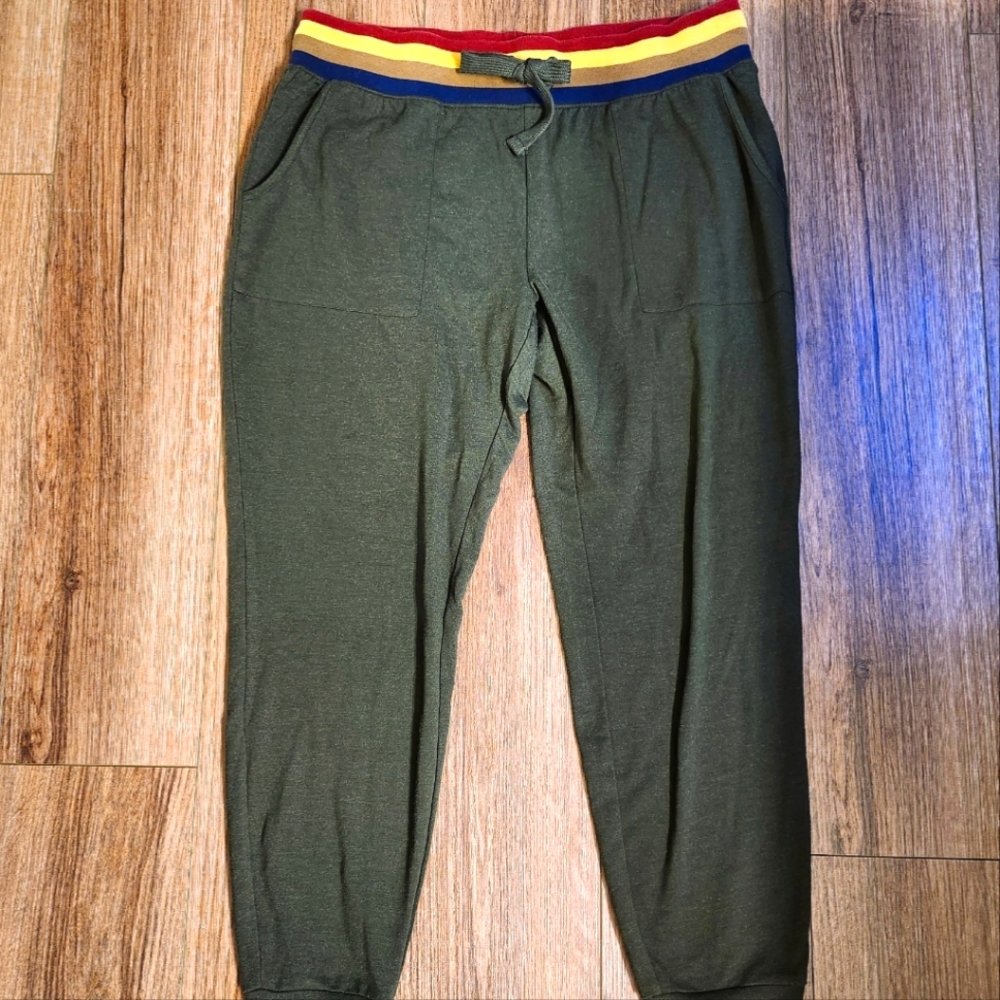 Anthropologie Green Jogger Pants with Multicolor Waistband